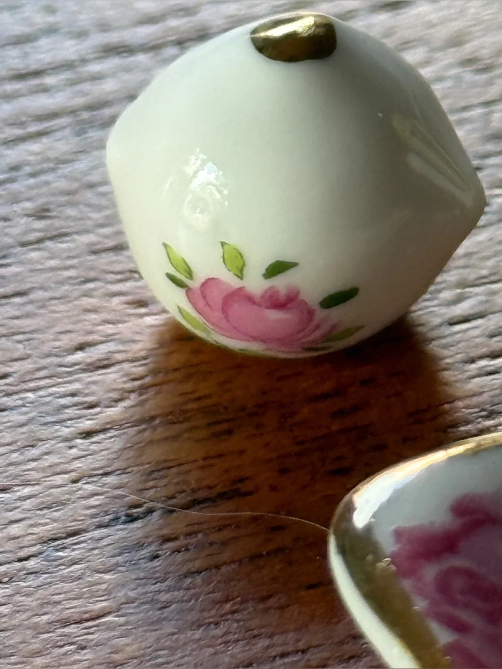 NIB Vintage Miniature Porcelain 6 Piece Tea Set With Pink Rose Pattern Gold Trim
